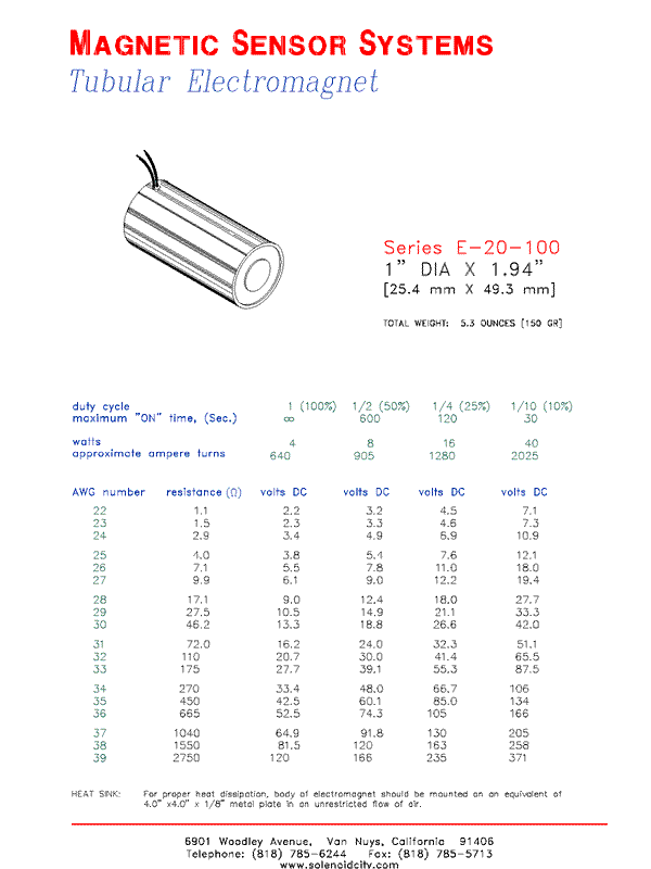 Tubular Electromagnet E-20-100, Page 1