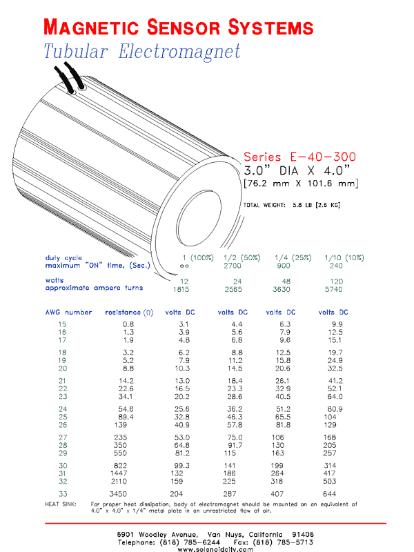 Tubular Electromagnet  E-40-300  Page 1