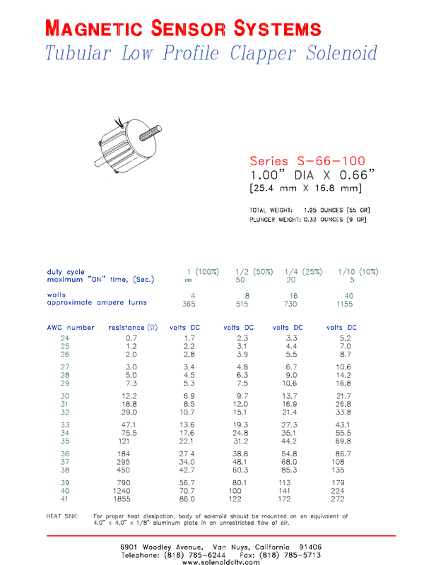 Low Profile Clapper Solenoid  S-66-100  Page 1
