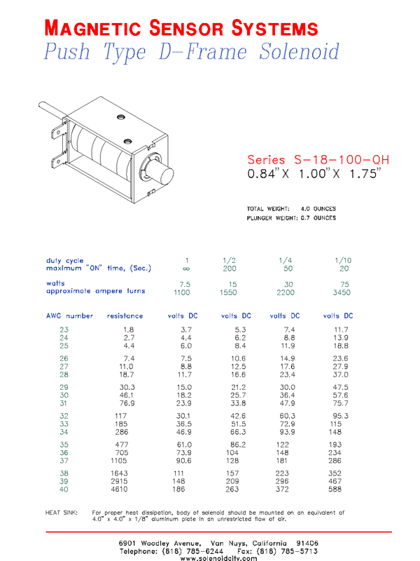 Open Frame Push Type Solenoid  S-18-100-QH  Page 1