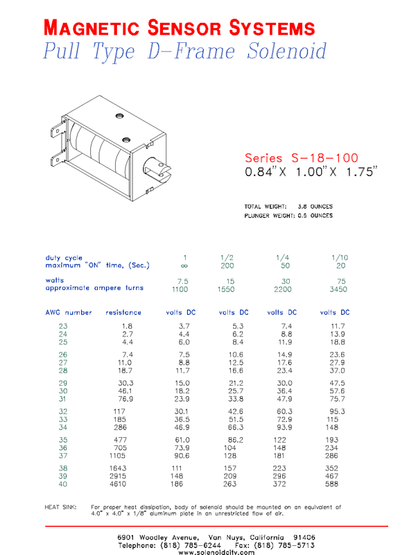 Open Frame Pull Type Solenoid  S-18-100  Page 1