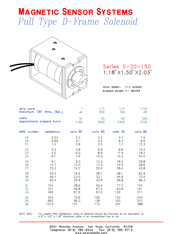 Open Frame Pull Type Solenoid  S-20-150  Page 1