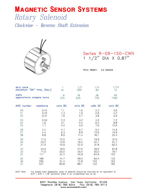 Rotary Solenoid  R-09-150-CWN  Page 1