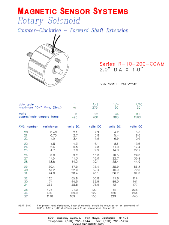 Rotary Solenoid  R-10-200-CCWM  Page 1