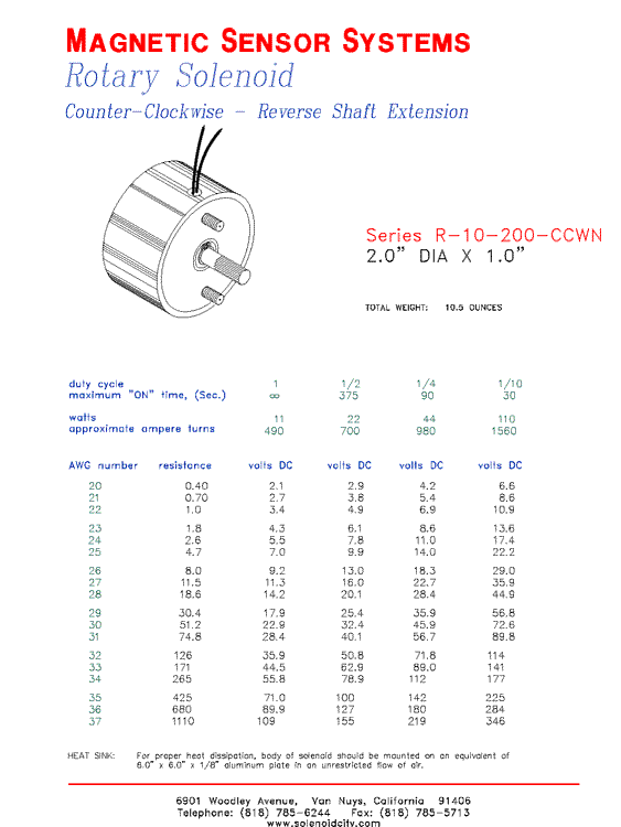 Rotary Solenoid  R-10-200-CCWN  Page 1