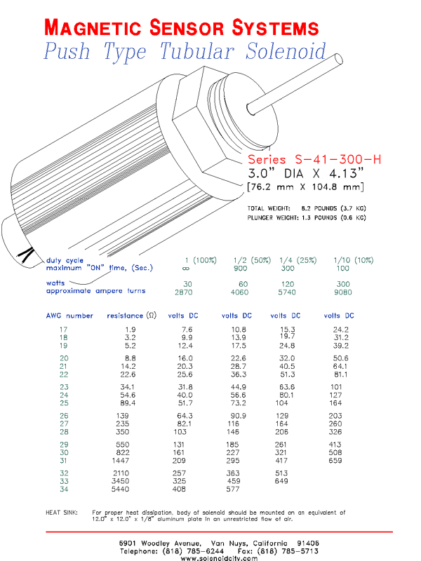 Tubular Push Type Solenoid  S-41-300-H  Page 1