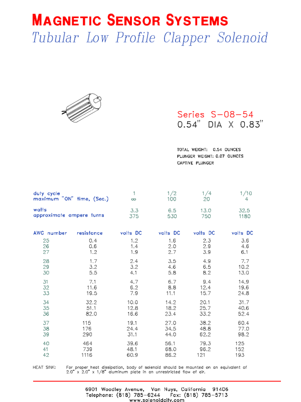 Low Profile Clapper Solenoid  S-08-54  Page 1