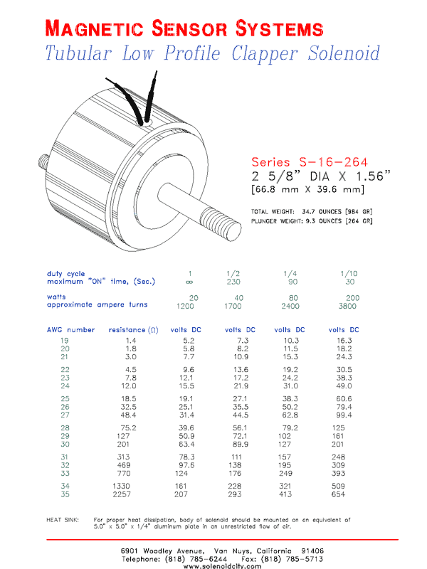 Low Profile Clapper Solenoid  S-16-264  Page 1
