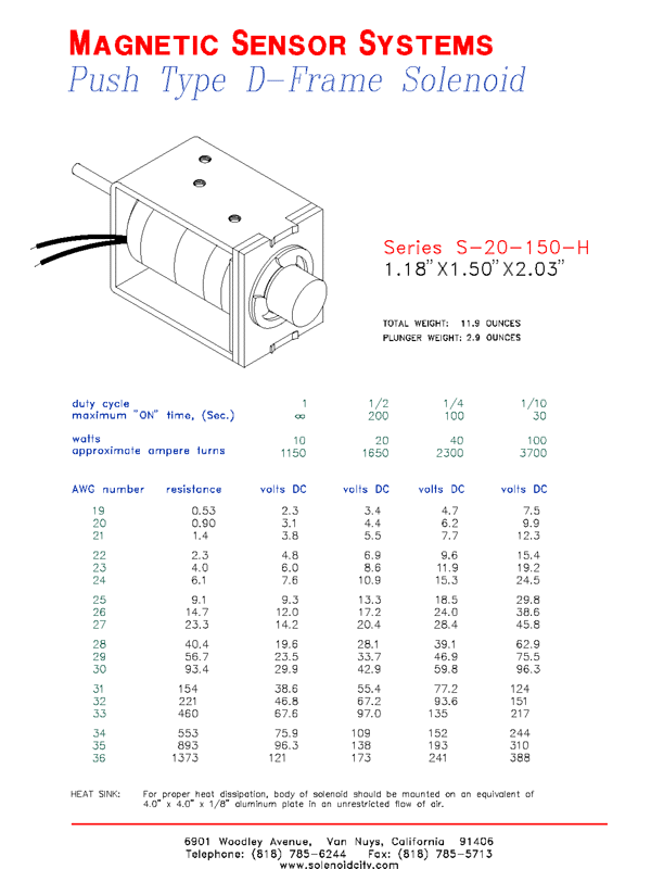 Open Frame Push Type Solenoid  S-20-150-H  Page 1