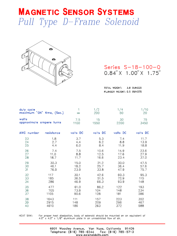 Open Frame Pull Type Solenoid  S-18-100-Q  Page 1