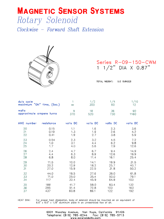 Rotary Solenoid  R-09-150-CWM  Page 1