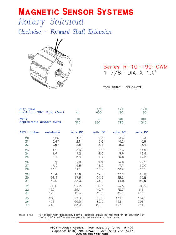 Rotary Solenoid  R-10-190-CWM  Page 1