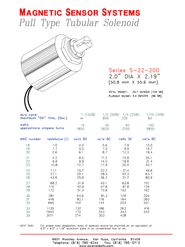 Tubular Pull Type Solenoid  S-22-200  Page 1