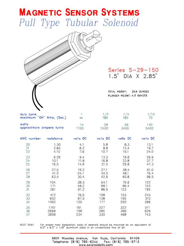Tubular Pull Type Solenoid  S-29-150  Page 1