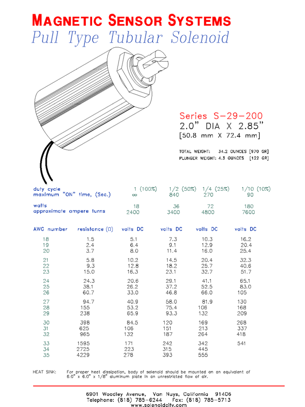 Tubular Pull Type Solenoid  S-29-200  Page 1