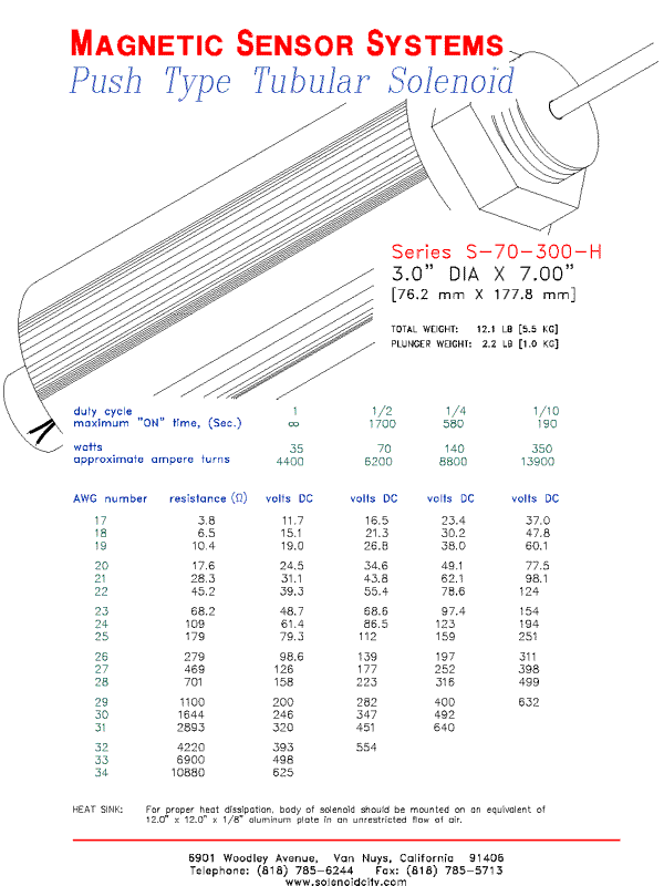 Tubular Push Type Solenoid  S-70-300-H  Page 1